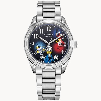Feisty Donald Duck 90th Anniversary Blue Dial Stainless Steel Bracelet AW1691 66W CITIZEN